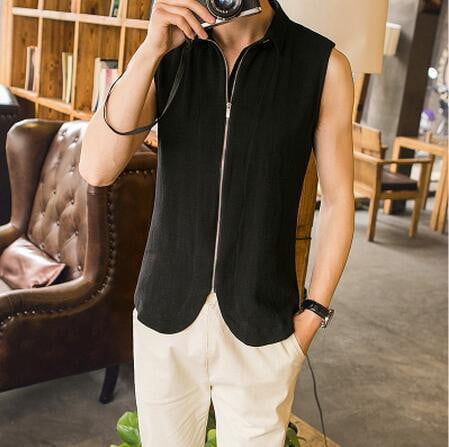 2016 Male sleeveless vest personalized solid color casual vest slim kaross male summer linen outerwear - foodandtravelers