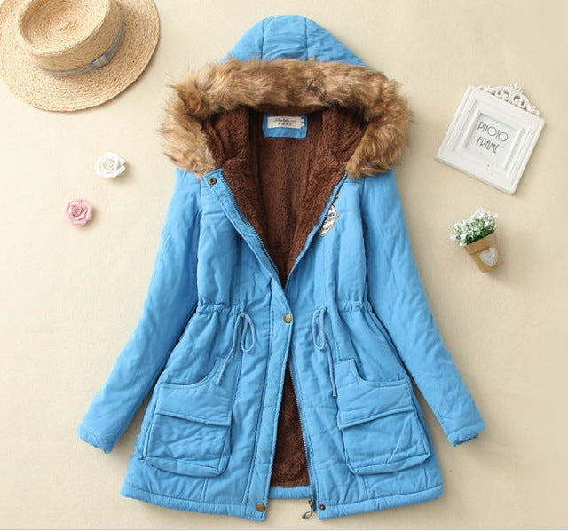 Echoine Faux Fur Coats Women Long Sleeve Hooded Neck Zipper Button Plus Size Casual Female Outwear Warm Down Jacket Thick Parkas - foodandtravelers