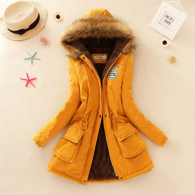 Echoine Faux Fur Coats Women Long Sleeve Hooded Neck Zipper Button Plus Size Casual Female Outwear Warm Down Jacket Thick Parkas - foodandtravelers