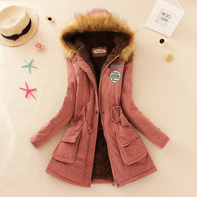 Echoine Faux Fur Coats Women Long Sleeve Hooded Neck Zipper Button Plus Size Casual Female Outwear Warm Down Jacket Thick Parkas - foodandtravelers