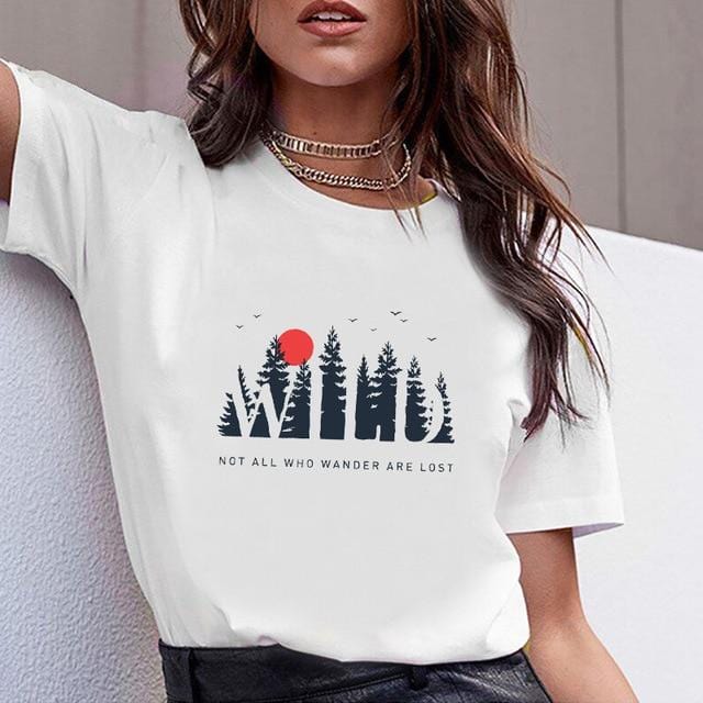 Women Clothes Print No Wander Lost Travel Print Summer Tshirt Printed Women Shirt T Female T-shirt  Top Casual Woman Tee