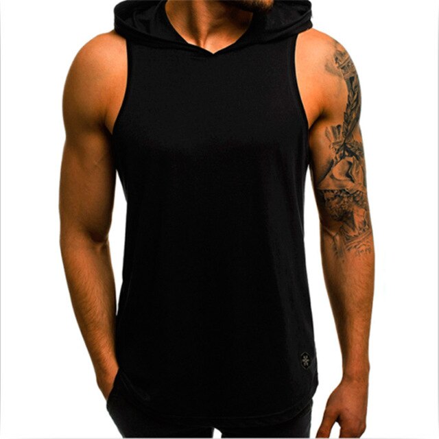 Men Fitness Hoodies Tank Tops Sleeveless Tee Shirt Male Workout Hooded Vest Solid Undershirt Sportswear - foodandtravelers