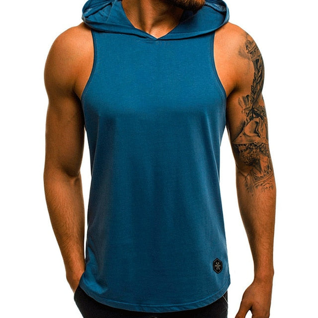 Men Fitness Hoodies Tank Tops Sleeveless Tee Shirt Male Workout Hooded Vest Solid Undershirt Sportswear - foodandtravelers