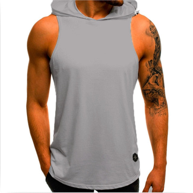 Men Fitness Hoodies Tank Tops Sleeveless Tee Shirt Male Workout Hooded Vest Solid Undershirt Sportswear - foodandtravelers