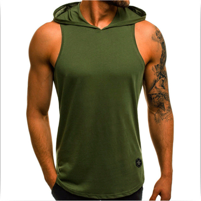 Men Fitness Hoodies Tank Tops Sleeveless Tee Shirt Male Workout Hooded Vest Solid Undershirt Sportswear - foodandtravelers