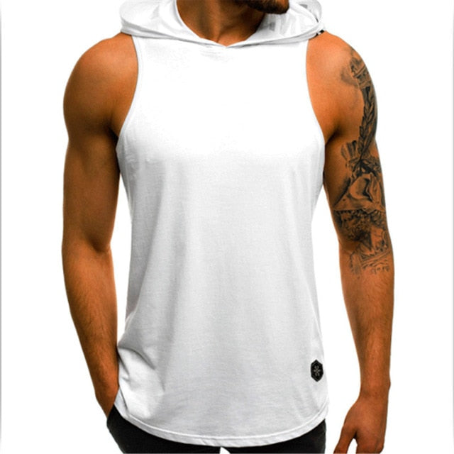 Men Fitness Hoodies Tank Tops Sleeveless Tee Shirt Male Workout Hooded Vest Solid Undershirt Sportswear - foodandtravelers