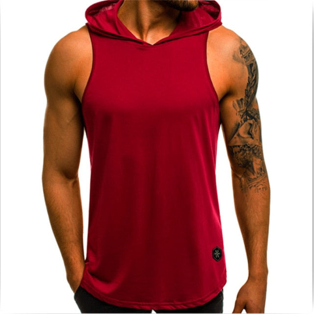 Men Fitness Hoodies Tank Tops Sleeveless Tee Shirt Male Workout Hooded Vest Solid Undershirt Sportswear - foodandtravelers