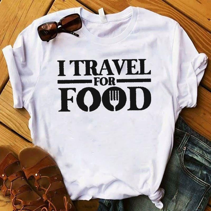 Women Shirt Ladies FemaleT Womens Travel for Food Letters Fashion Graphic Short Sleeve Summer Printed Top Tshirt Clothes T-shirt