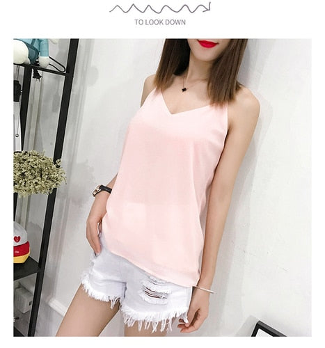 Korean Fashion Chiffon Women Camis Streetwear Sexy Tops Lace Sleeveless Black Female Tank Tops Plus Size XXXL/4XL Pink Shirt - foodandtravelers