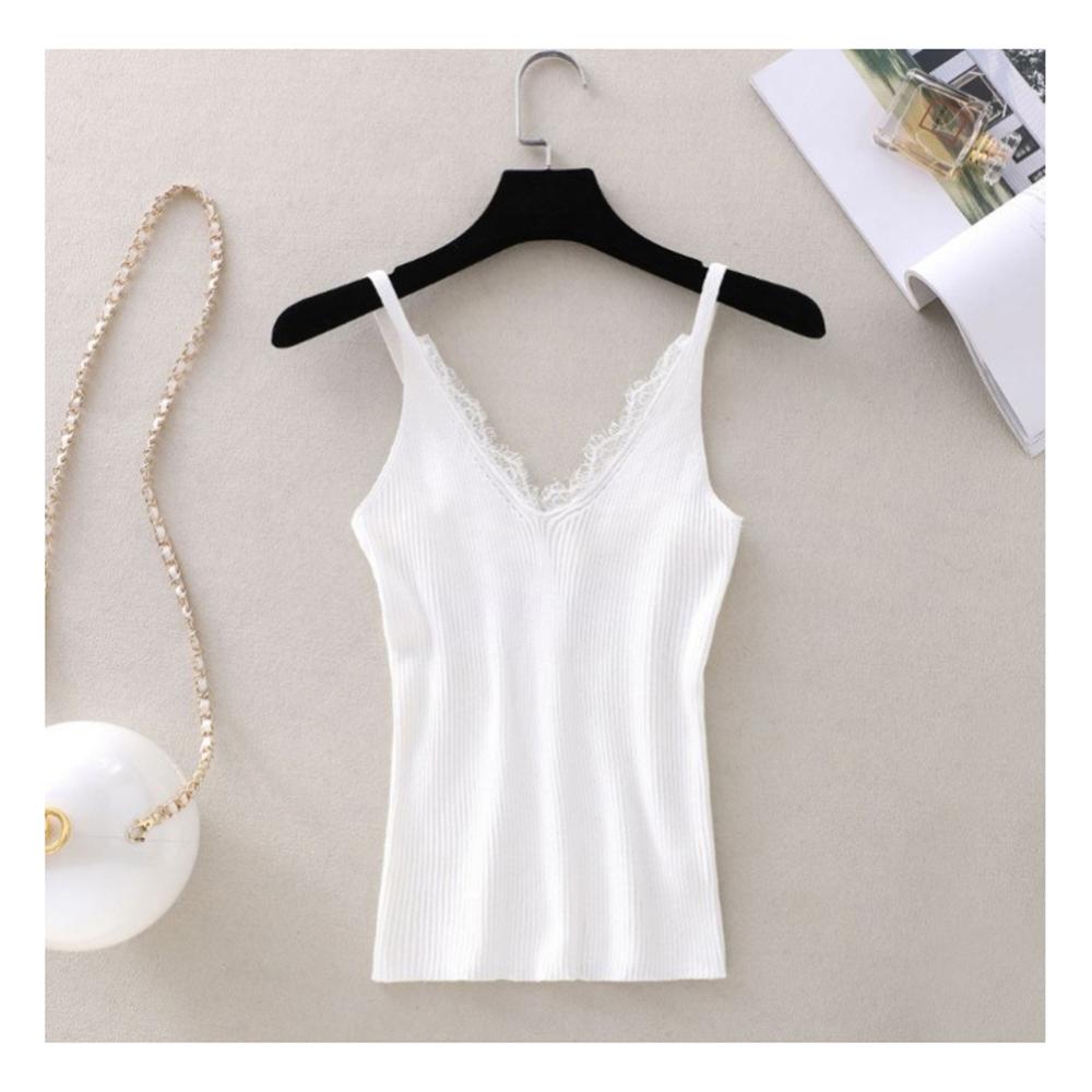 New Strap Top Women Halter V Neck Basic White Cami Sleeveless Lace Tank Tops Women'S Summer Camisole - foodandtravelers