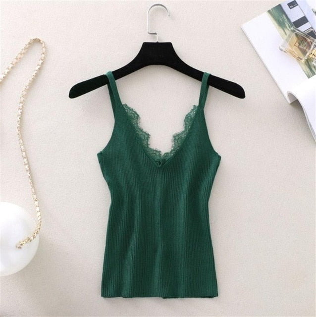 New Strap Top Women Halter V Neck Basic White Cami Sleeveless Lace Tank Tops Women'S Summer Camisole - foodandtravelers