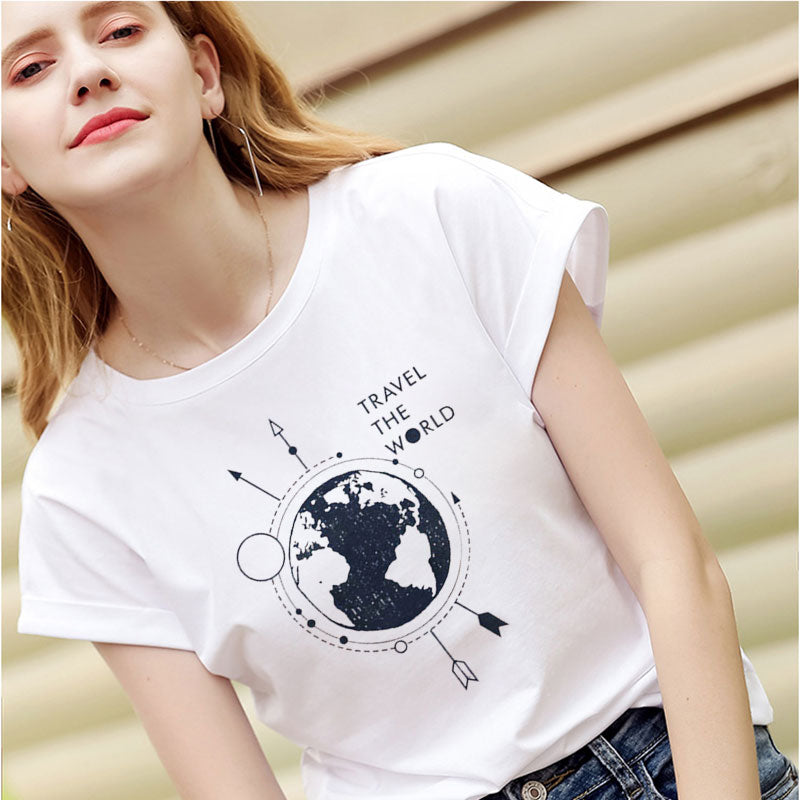 Travel around the world Pattern Print T-shirt Ariana Grande Gothic punk T Shirt Women Aesthetic Vogue Harajuku Summer New TShirt