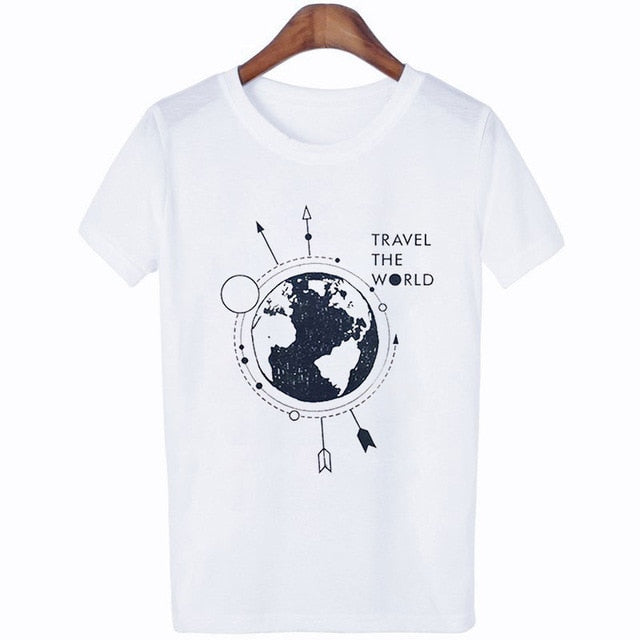 Travel around the world Pattern Print T-shirt Ariana Grande Gothic punk T Shirt Women Aesthetic Vogue Harajuku Summer New TShirt