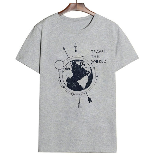 Travel around the world Pattern Print T-shirt Ariana Grande Gothic punk T Shirt Women Aesthetic Vogue Harajuku Summer New TShirt