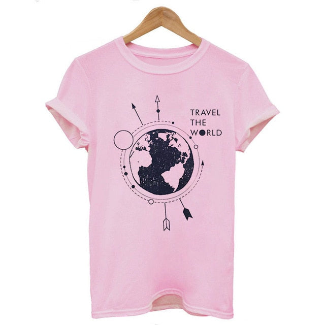 Travel around the world Pattern Print T-shirt Ariana Grande Gothic punk T Shirt Women Aesthetic Vogue Harajuku Summer New TShirt