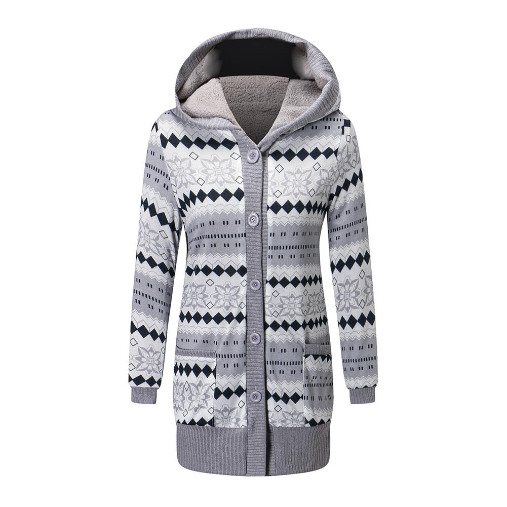 2019 Women Winter Coat Casual Printing Wool Stylish Knitted Coat Hooded Long Sleeve Thickening Cotton Jacket Women Outwear Parks - foodandtravelers