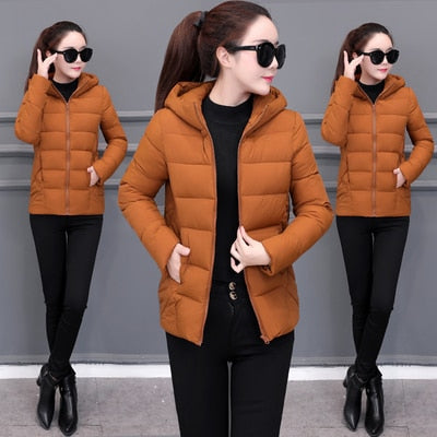 2019 Women New Down cotton Winter Hooded Jacket Coat Warm Loose Short Outerwear Casual Female Bread clothing Cotton Basic Coats - foodandtravelers