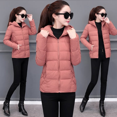 2019 Women New Down cotton Winter Hooded Jacket Coat Warm Loose Short Outerwear Casual Female Bread clothing Cotton Basic Coats - foodandtravelers