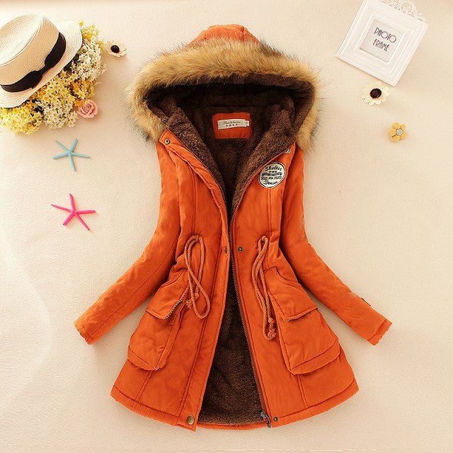 Echoine Faux Fur Coats Women Long Sleeve Hooded Neck Zipper Button Plus Size Casual Female Outwear Warm Down Jacket Thick Parkas - foodandtravelers