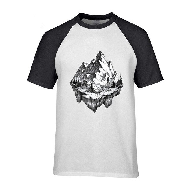 mountain calling travel Happy camper Summer Print Men MTB TShirts Hiker Rock Climbing T-SHIRTs Gift Birthday funny male t shirts - foodandtravelers