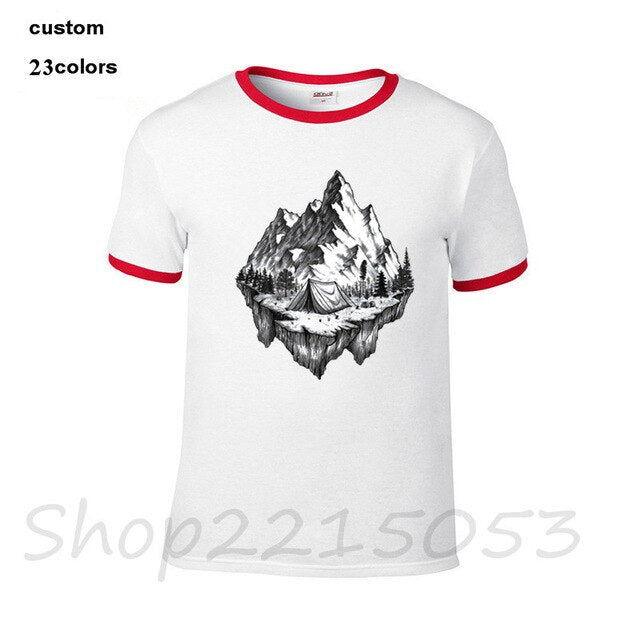 mountain calling travel Happy camper Summer Print Men MTB TShirts Hiker Rock Climbing T-SHIRTs Gift Birthday funny male t shirts - foodandtravelers