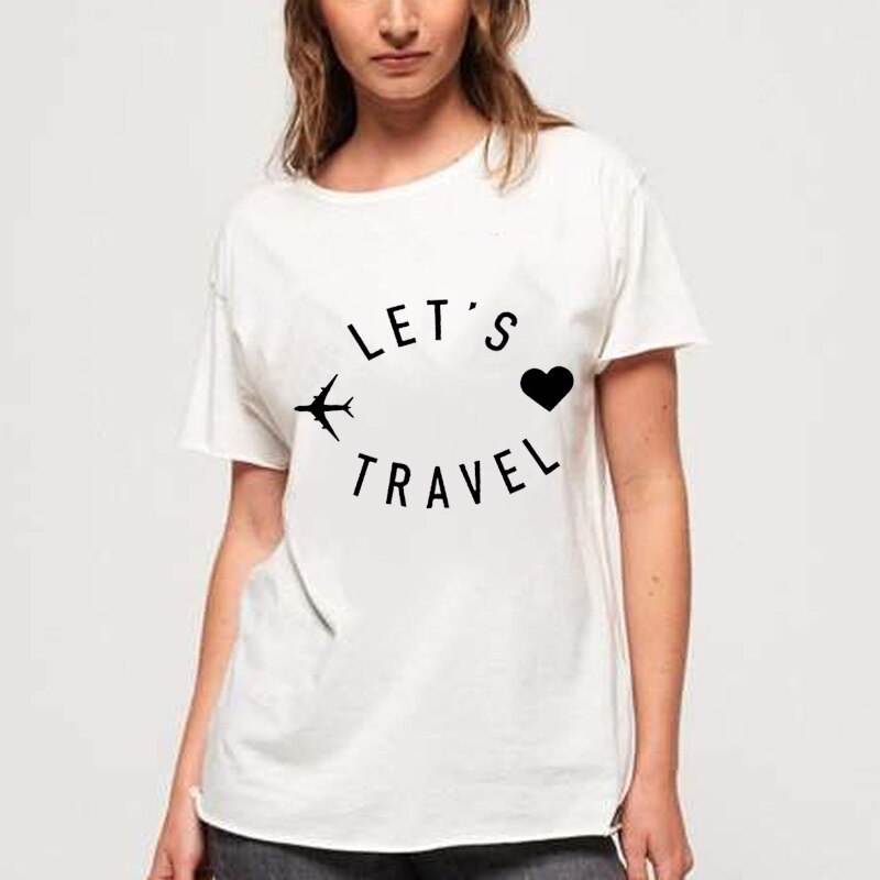 Graphic Tees Women T-shirt with Print Let's Travel Women's T-shirt Casual Funny T Shirt Crop Tops Camisetas Verano Mujer 2019 - foodandtravelers