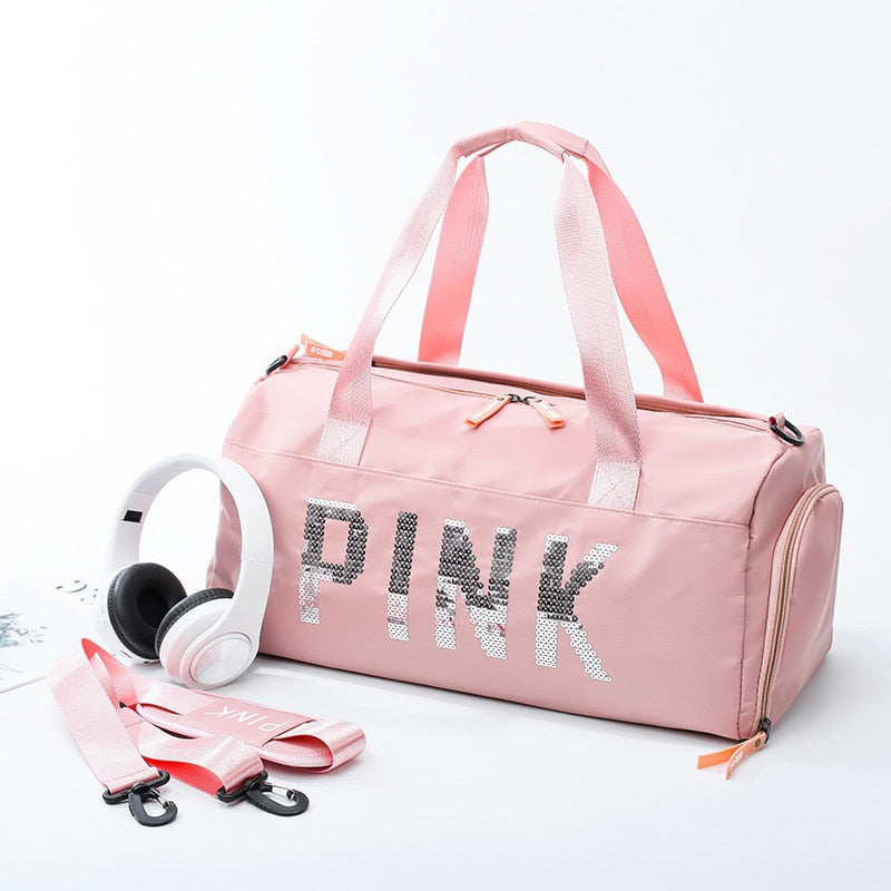 Shoes-Hand Sports Yoga Gym Bag Short Trip Shoulder Travel Bag Waterproof Pink Women's Travel Bag