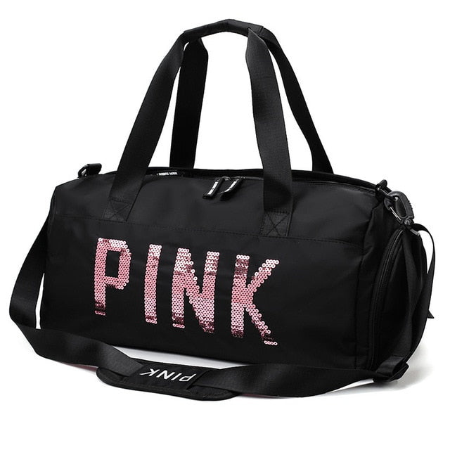 Shoes-Hand Sports Yoga Gym Bag Short Trip Shoulder Travel Bag Waterproof Pink Women's Travel Bag