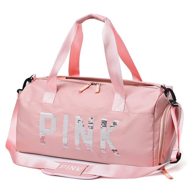 Shoes-Hand Sports Yoga Gym Bag Short Trip Shoulder Travel Bag Waterproof Pink Women's Travel Bag