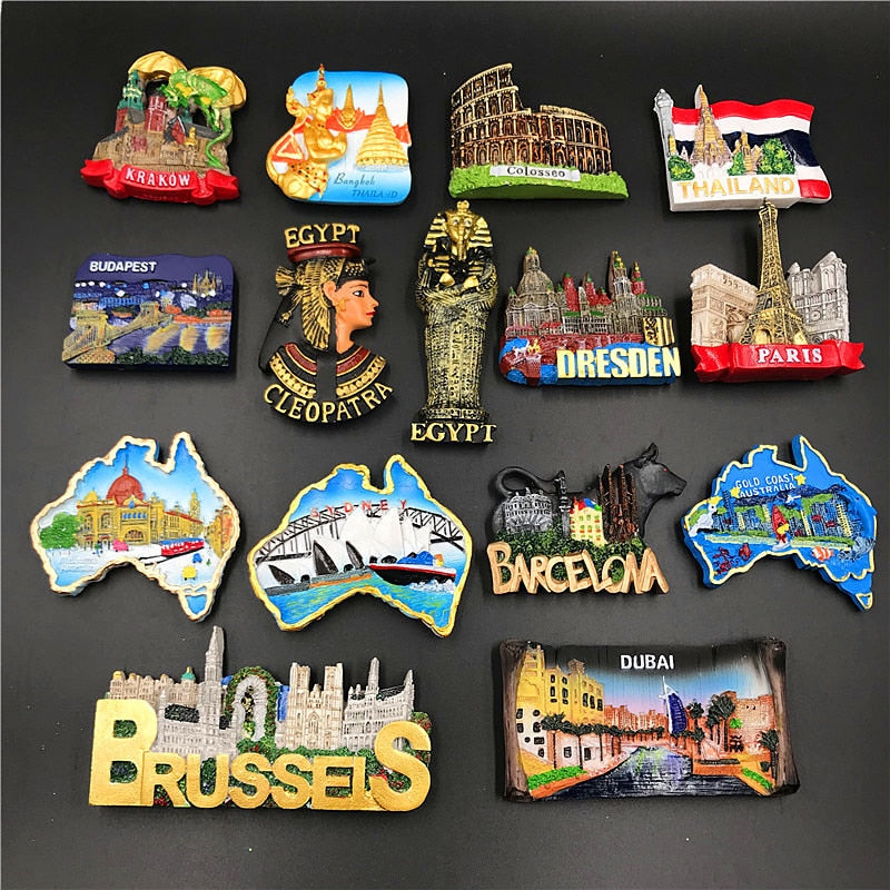 Magnets Sticker For Refrigerator Hungary Dubai Thailand Poland Egypt Italy Australia Spain Belgium Resin Fridge Magnet souvenir - foodandtravelers