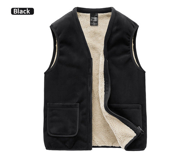 Autumn Winter Casual Sleeveless Jacket Men Warm Fleece Mens Vest Jacket 5XL Black Thick Sleeveless Men's Vest Gilet Chaleco - foodandtravelers