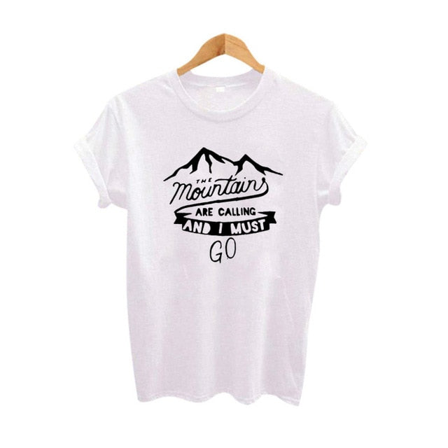 The Mountains Are Calling and I Must Go Travel Lovers Tshirt Camping Harajuku Graphic T Shirts Women Clothes