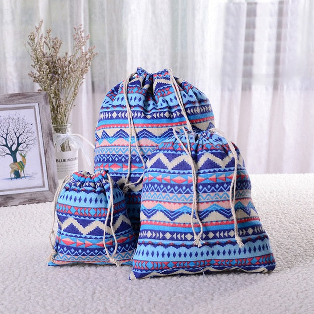 Fashion Travel Accessories Cotton linen Drawstring Makeup Bag lattice Packing Organizer Clothes Toiletry Sundries Storage Pouch - foodandtravelers