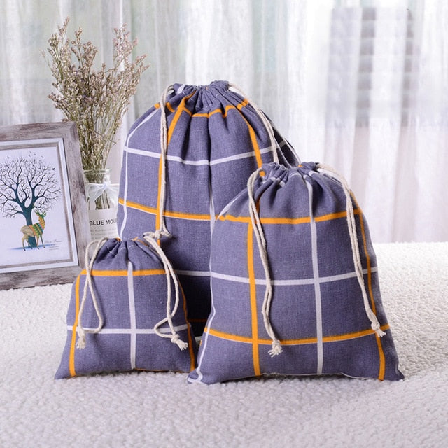 Fashion Travel Accessories Cotton linen Drawstring Makeup Bag lattice Packing Organizer Clothes Toiletry Sundries Storage Pouch - foodandtravelers