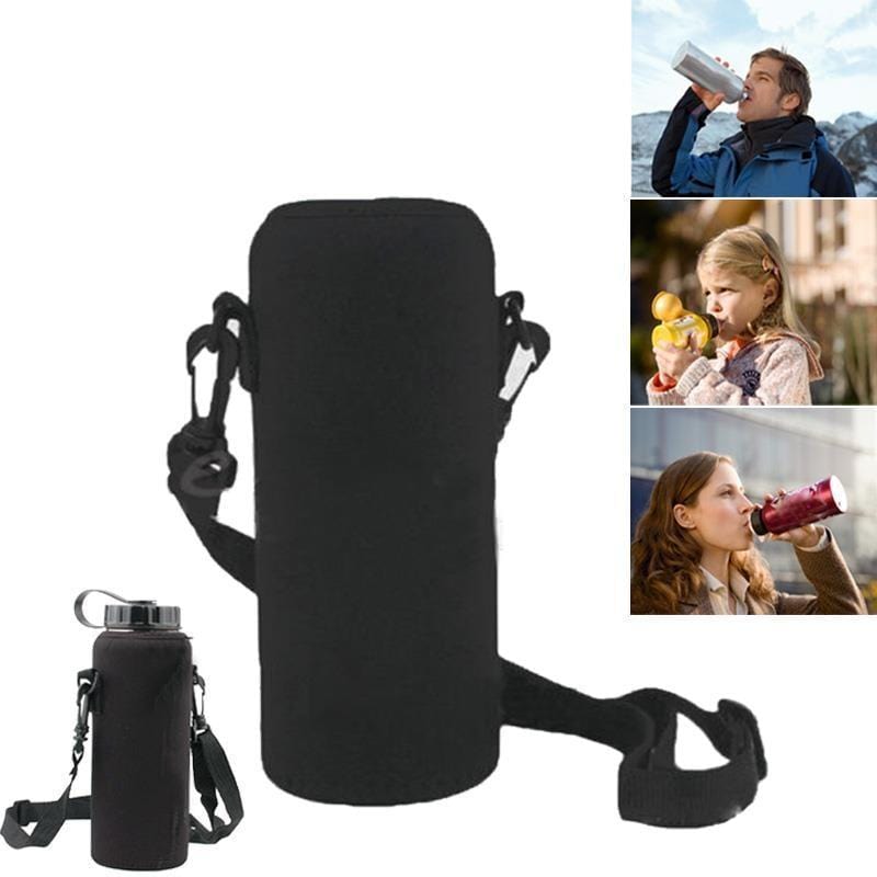 2019 New 1000ML Water Bottle Cover Bag Pouch Neoprene Water Bottle Carrier Insulated Bag Pouch Holder Shoulder Strap Black - foodandtravelers