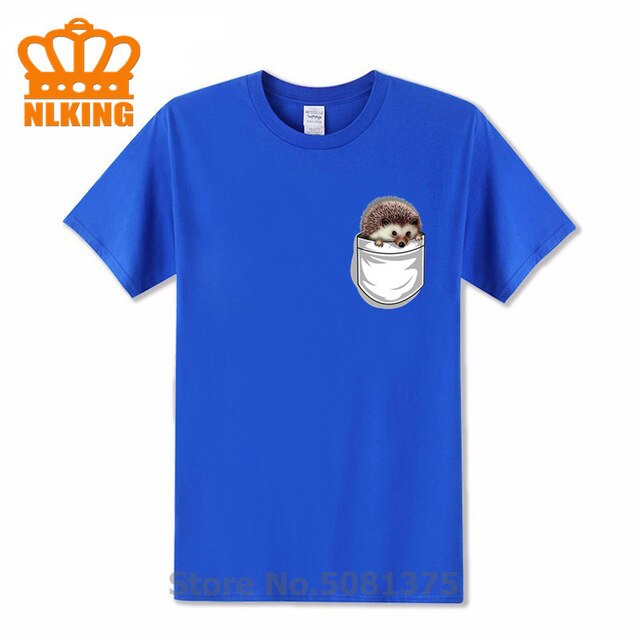 New Funny Hedgehog The Pocket Traveler Print T-Shirts Summer Male Tops Fashion Men T shirt Cute Fake Pocket In My Tees Boys Tops - foodandtravelers