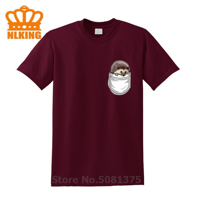 New Funny Hedgehog The Pocket Traveler Print T-Shirts Summer Male Tops Fashion Men T shirt Cute Fake Pocket In My Tees Boys Tops - foodandtravelers