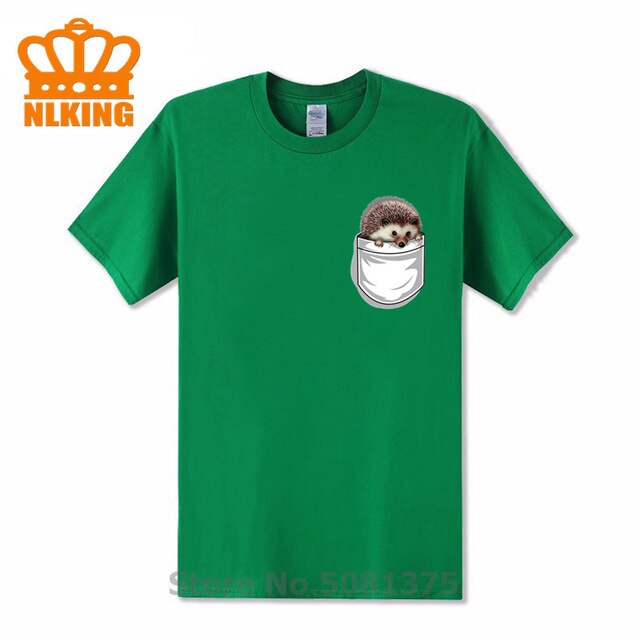 New Funny Hedgehog The Pocket Traveler Print T-Shirts Summer Male Tops Fashion Men T shirt Cute Fake Pocket In My Tees Boys Tops - foodandtravelers