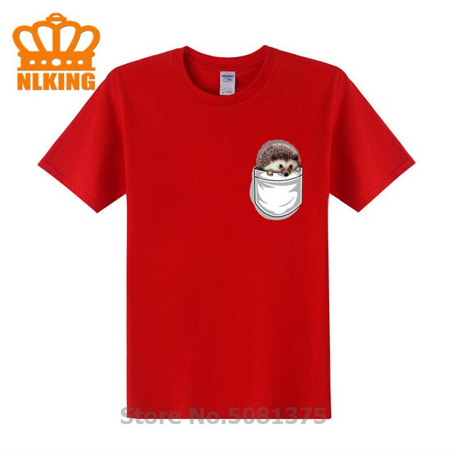 New Funny Hedgehog The Pocket Traveler Print T-Shirts Summer Male Tops Fashion Men T shirt Cute Fake Pocket In My Tees Boys Tops - foodandtravelers