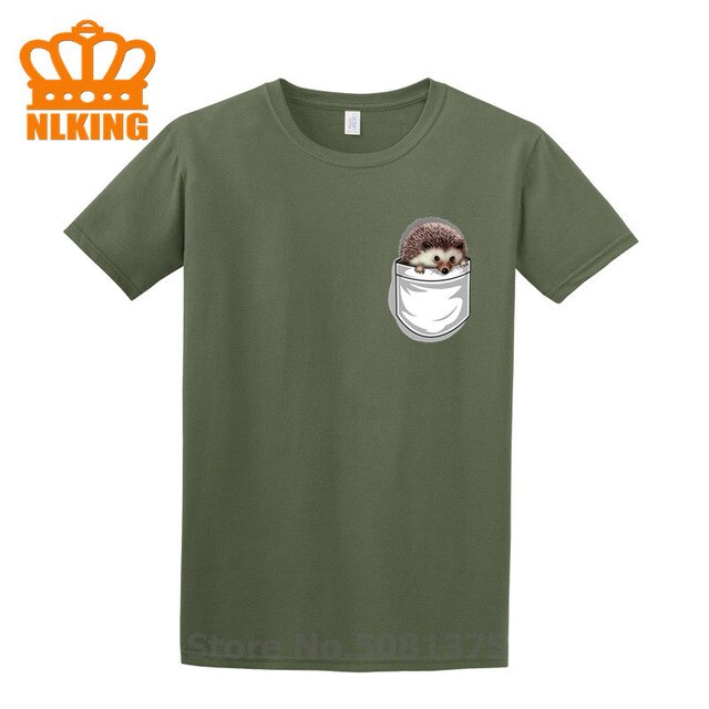 New Funny Hedgehog The Pocket Traveler Print T-Shirts Summer Male Tops Fashion Men T shirt Cute Fake Pocket In My Tees Boys Tops - foodandtravelers