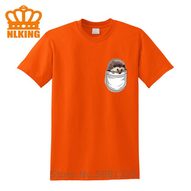 New Funny Hedgehog The Pocket Traveler Print T-Shirts Summer Male Tops Fashion Men T shirt Cute Fake Pocket In My Tees Boys Tops - foodandtravelers