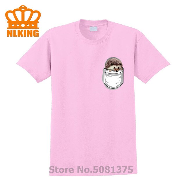 New Funny Hedgehog The Pocket Traveler Print T-Shirts Summer Male Tops Fashion Men T shirt Cute Fake Pocket In My Tees Boys Tops - foodandtravelers