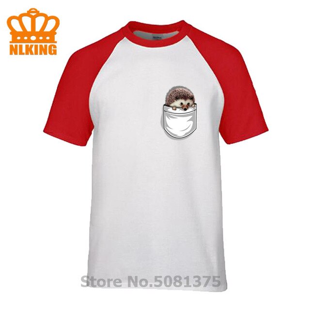 New Funny Hedgehog The Pocket Traveler Print T-Shirts Summer Male Tops Fashion Men T shirt Cute Fake Pocket In My Tees Boys Tops - foodandtravelers