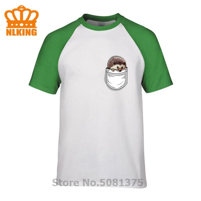 New Funny Hedgehog The Pocket Traveler Print T-Shirts Summer Male Tops Fashion Men T shirt Cute Fake Pocket In My Tees Boys Tops - foodandtravelers