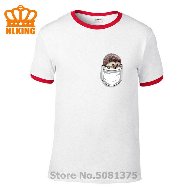 New Funny Hedgehog The Pocket Traveler Print T-Shirts Summer Male Tops Fashion Men T shirt Cute Fake Pocket In My Tees Boys Tops - foodandtravelers