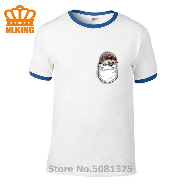 New Funny Hedgehog The Pocket Traveler Print T-Shirts Summer Male Tops Fashion Men T shirt Cute Fake Pocket In My Tees Boys Tops - foodandtravelers