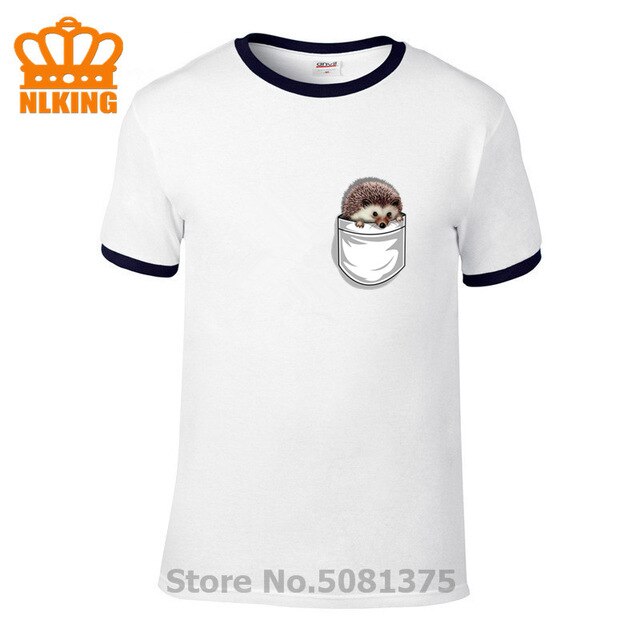 New Funny Hedgehog The Pocket Traveler Print T-Shirts Summer Male Tops Fashion Men T shirt Cute Fake Pocket In My Tees Boys Tops - foodandtravelers