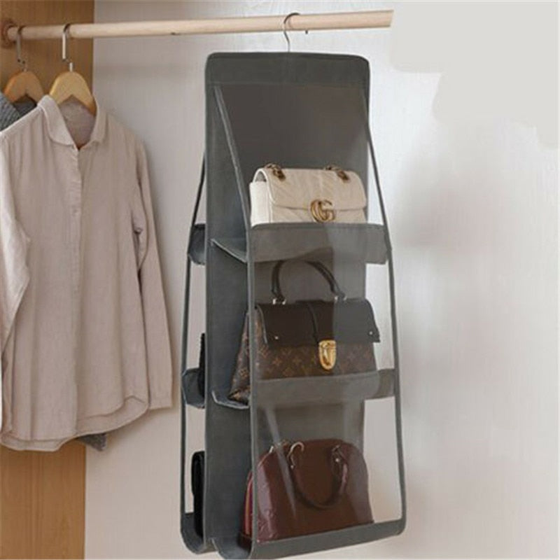 New Style Packing Organizers Solid 6 Pocket Folding Hanging Handbag Storage Holder Organizer Rack Hook Hanger Fashion Hot 2019 - foodandtravelers