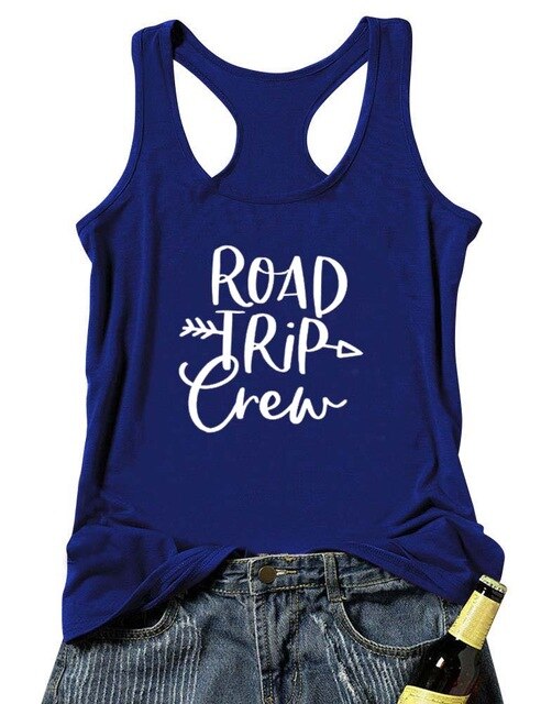 Vest Road Trip Crew Letter Graphic Summer Funny Women's Tank Tops Traveling Shirts Girl's Trip Shirts vacation tanks