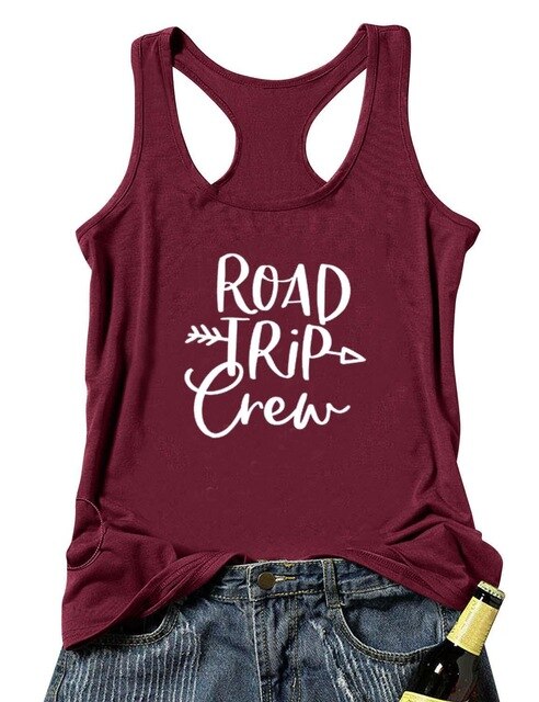 Vest Road Trip Crew Letter Graphic Summer Funny Women's Tank Tops Traveling Shirts Girl's Trip Shirts vacation tanks